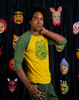 Raglan Tee in Creature angled front view on Jerrod