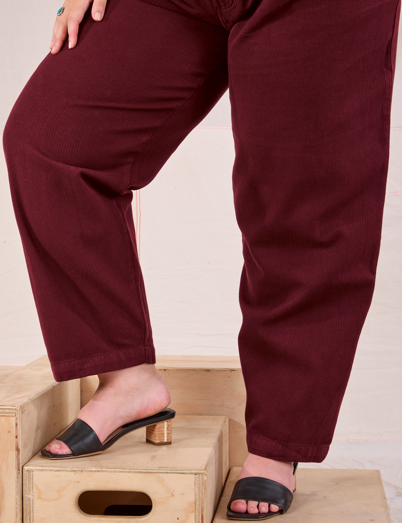 Heritage Trousers in Red Wine pant leg close up