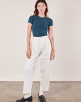 Alex is wearing Baby Tee in Lagoon and vintage tee off-white Heavyweight Trousers