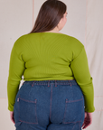 Long Sleeve V-Neck Tee in Gross Green back view on Marielena