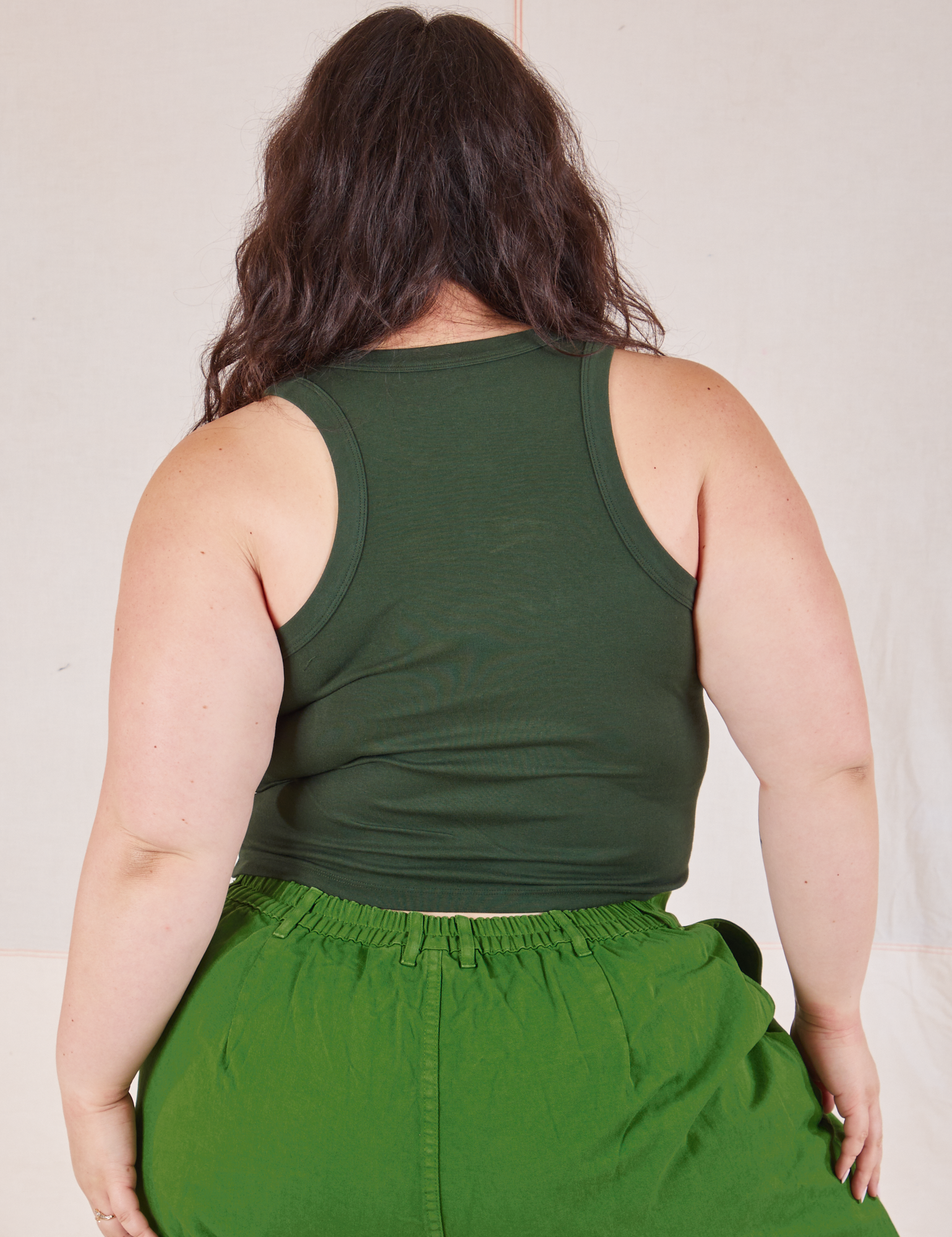 Racerback Tank in Swamp Green back view on Ashley