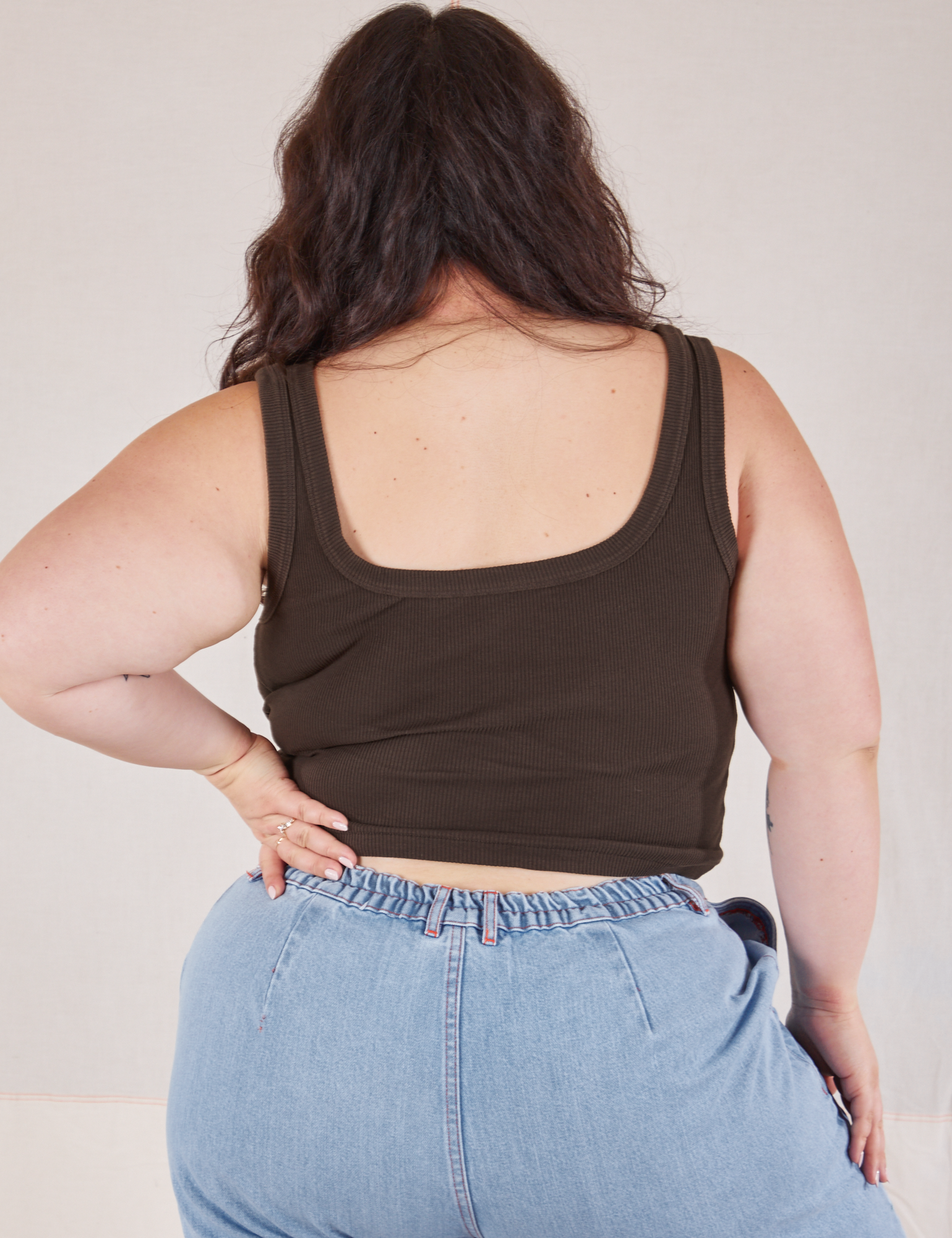 Square Neck Tank in Espresso Brown back view on Ashley