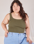 Ashley is 5’7” and wearing XL Square Neck Tank in Surplus Green