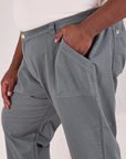 Mid-Rise Work Pants in Slate Grey side close up on Elijah