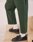 Mid-Rise Work Pants in Swamp Green pant leg close up on Elijah