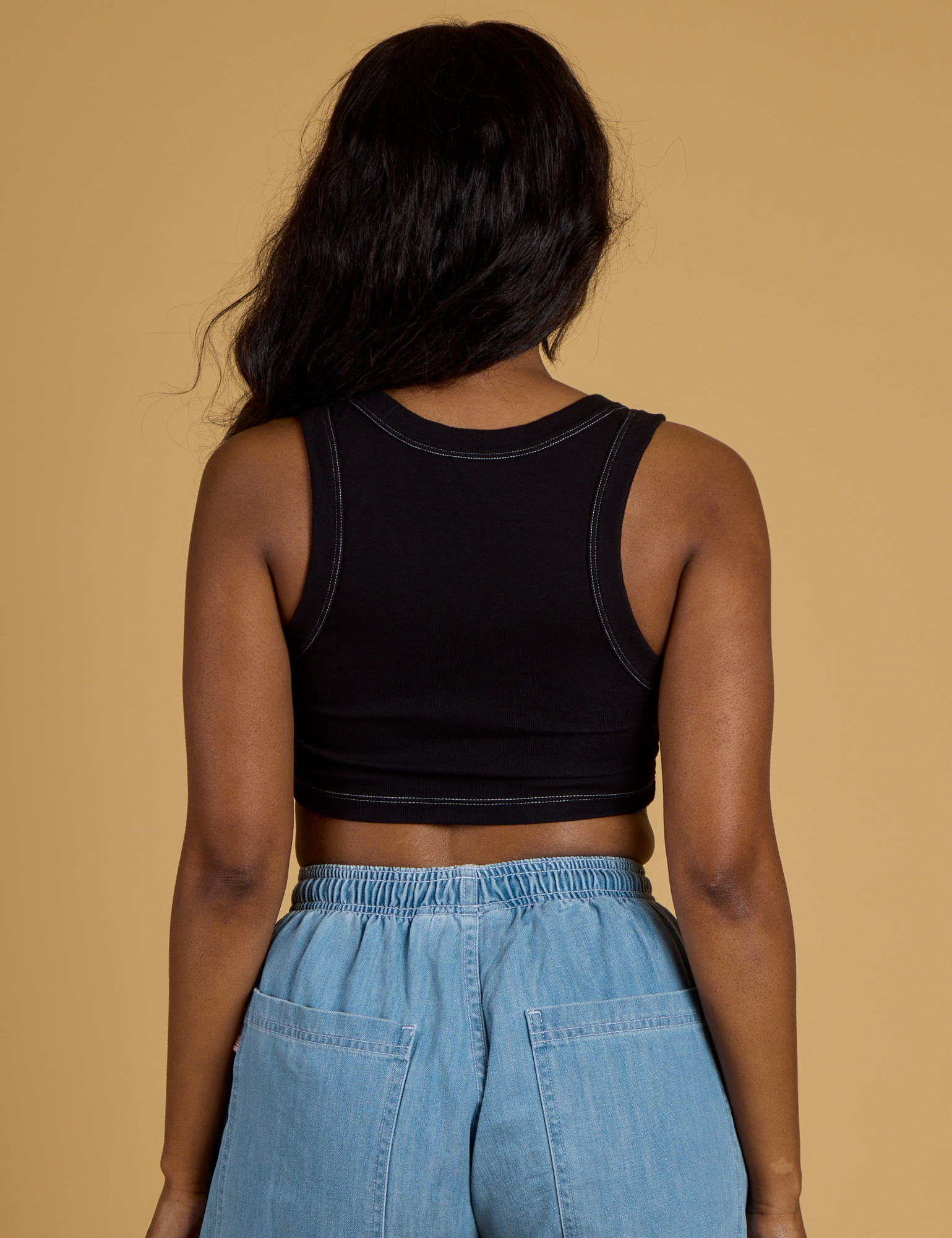 Contrast Stitch Mini Tank - Basic Black