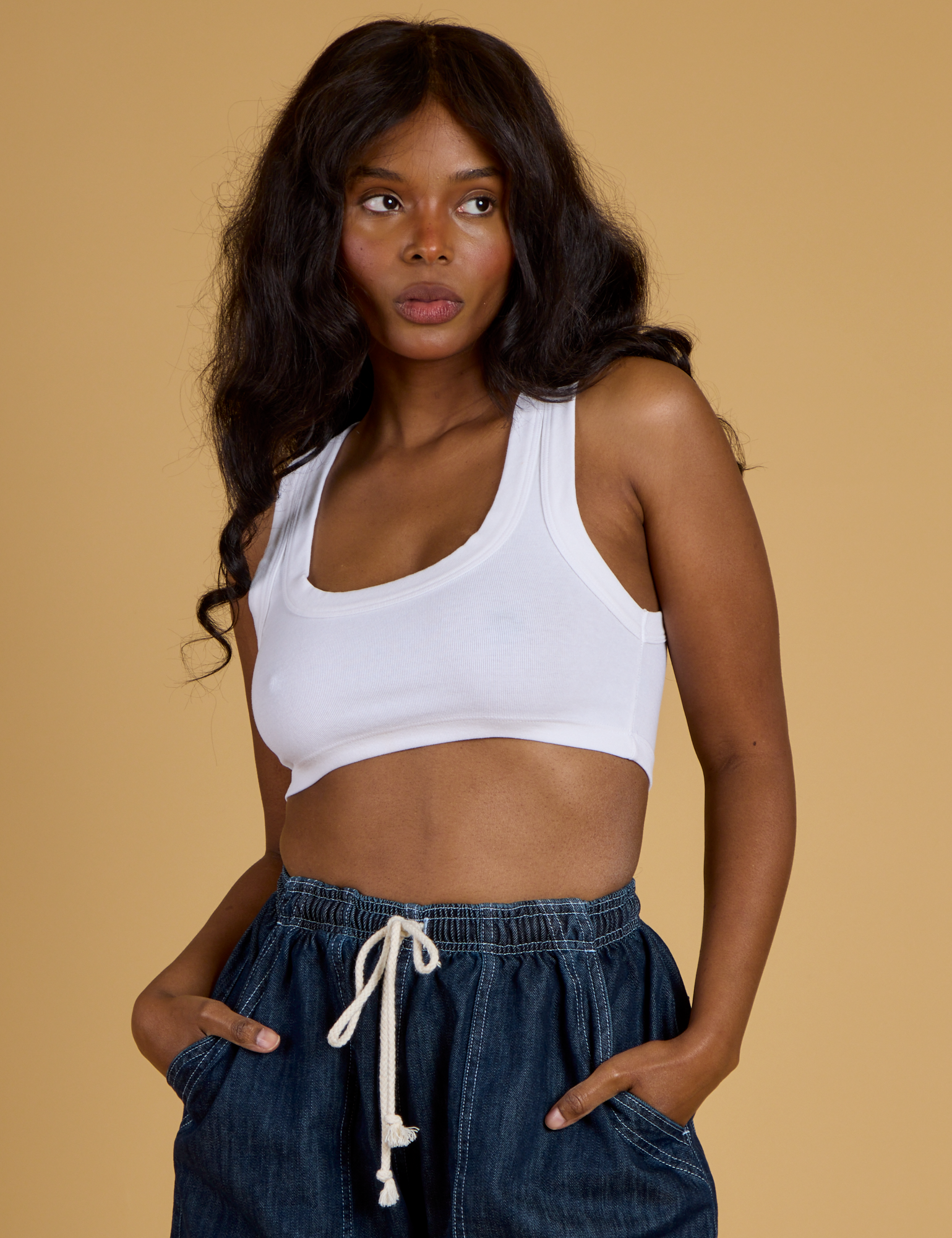 Contrast Stitch Mini Tank - Vintage Tee White