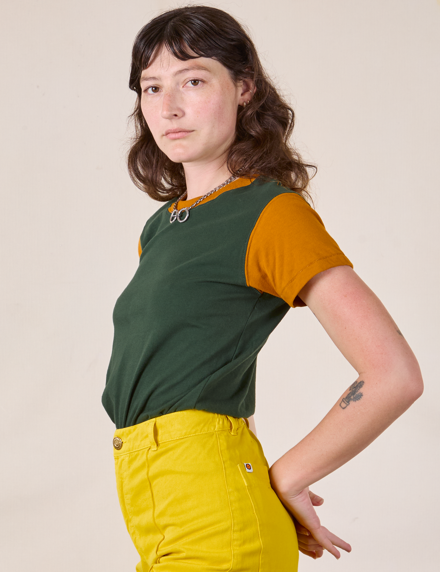 Mismatched Tee - Green &amp; Mustard