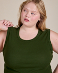 Muscle Tee in Evergreen front close up on Juliet