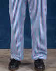 Stripe Work Pants in Blue Raspberry pant let close up on Issac