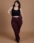 Black Stripe Work Pants - Red Wine