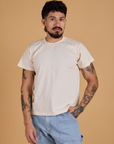 Jesse is 5’8” and wearing S Organic Vintage Tee in Vintage Off White