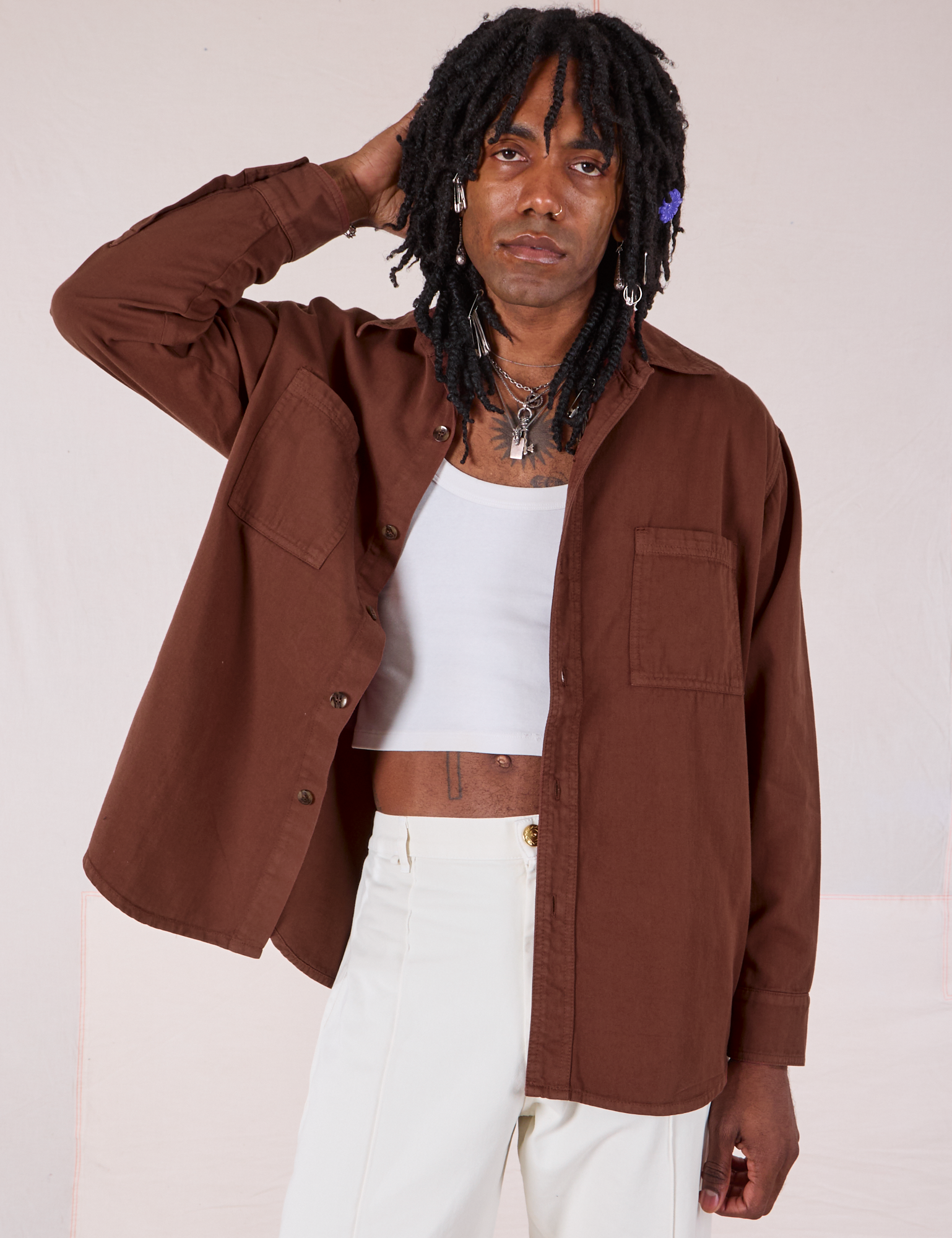 Twill Overshirt in Fudgesicle Brown on Jerrod