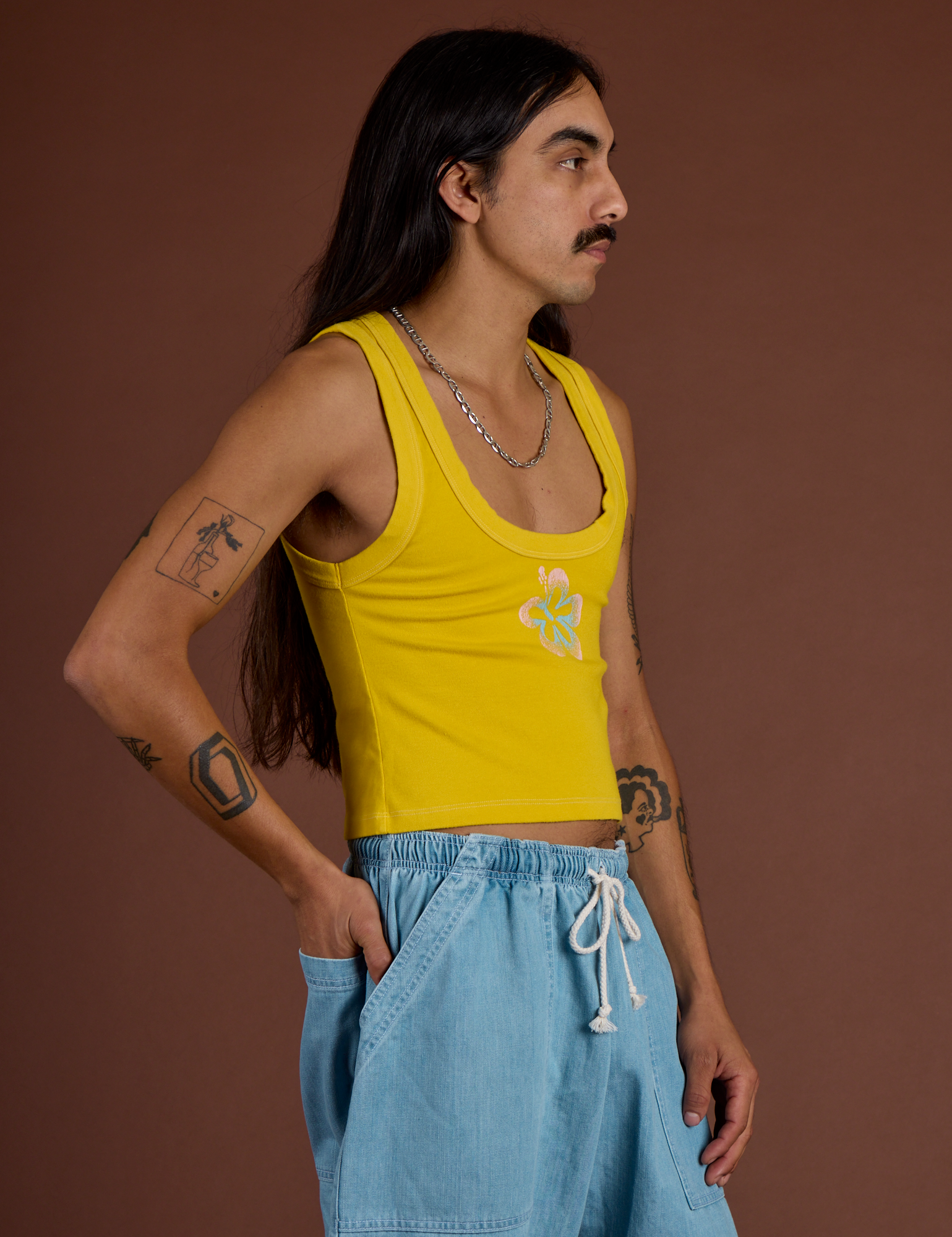 Icon Cropped Tank - Yellow Hibiscus