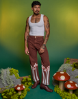 Jesse is 5'8" and wearing XS Paintstamped Work Pants in Mushroom paired with a Cropped Tank in Vintage Tee White