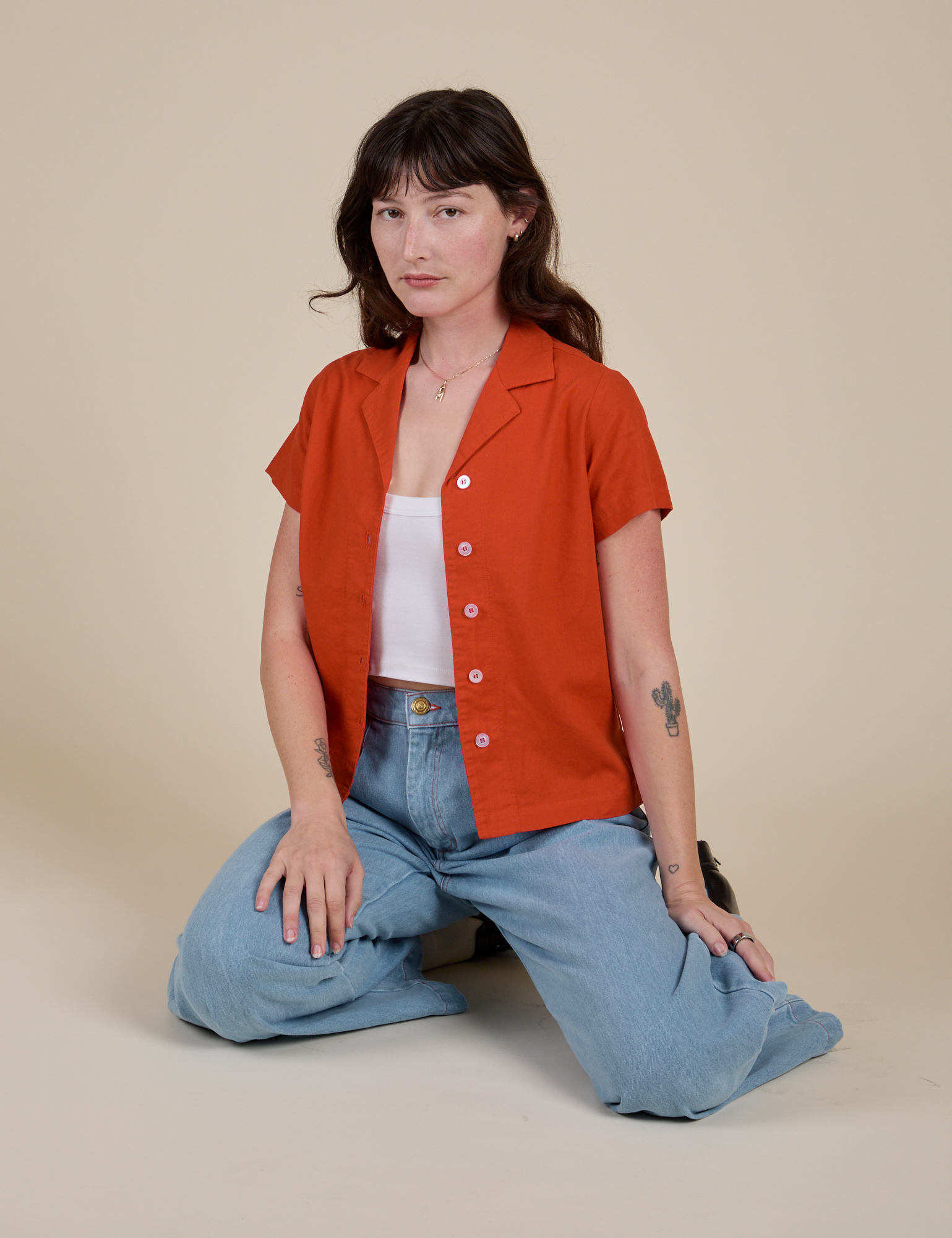 Pantry Button-Up in Chili Red on Alex