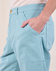 Close up of Quinn's hand in the pocket of Work Pants in Baby Blue