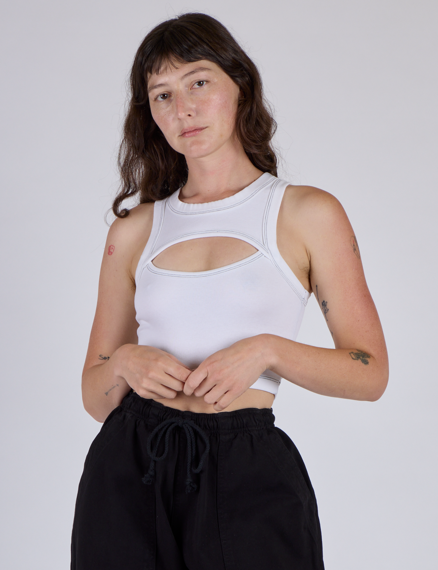 Alex in the Vintage Tee White Porthole Tank