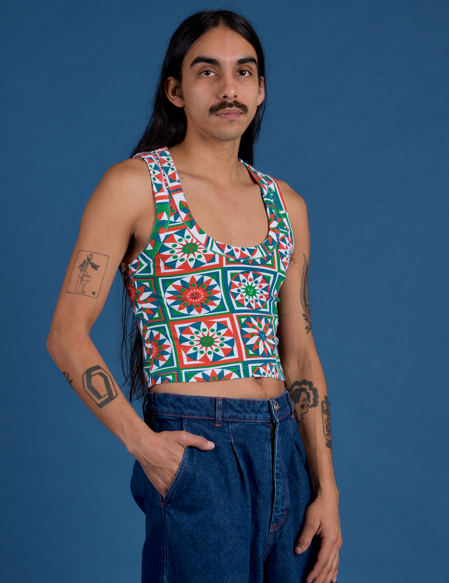Cropped Tank Top - Quilt Print