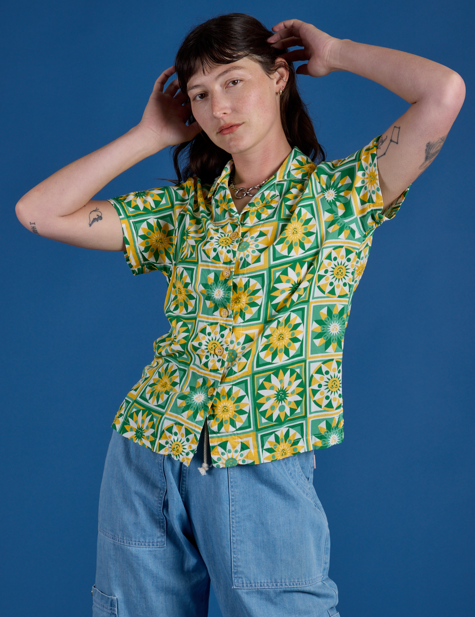 Spring Quilt Print Pantry Button-Up