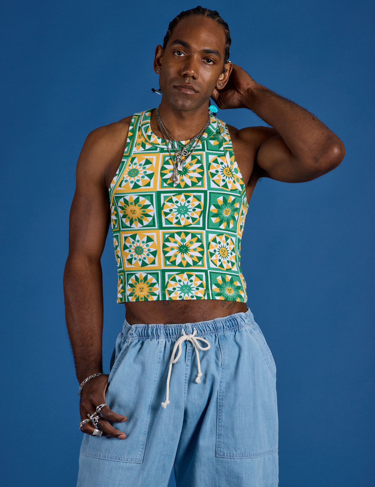 Deep-Cut Racerback Tank - Spring Quilt Print