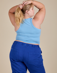 Racerback Tank in Baby Blue back view on Juliet