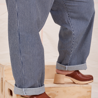 Pant leg close up of Denim Trouser Jeans in Railroad Stripe worn by Ashley