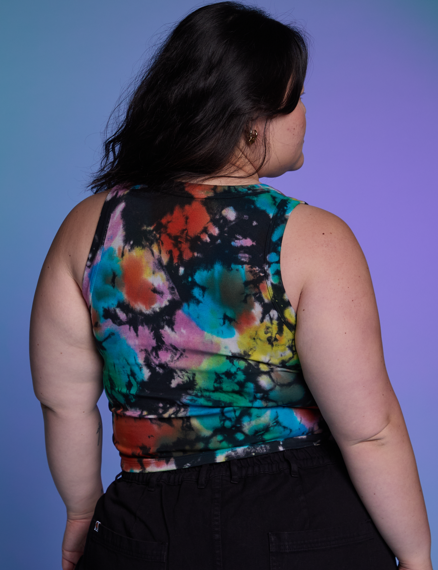 Rainbow Magic Waters Cropped Tank back view on Ashley
