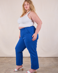 Work Pants in Royal Blue side view on Juliet