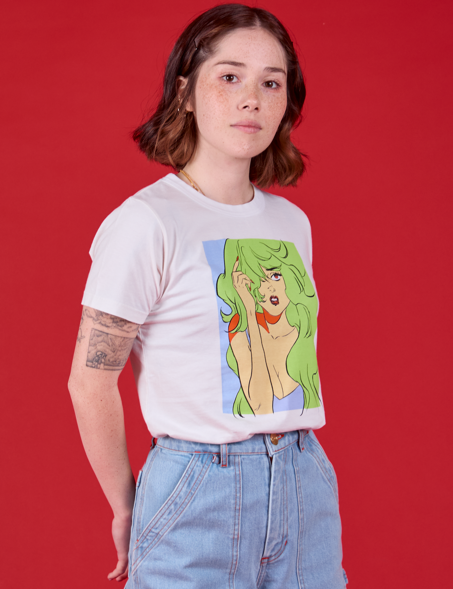 Snotgirl Comic Tee side view on Hana
