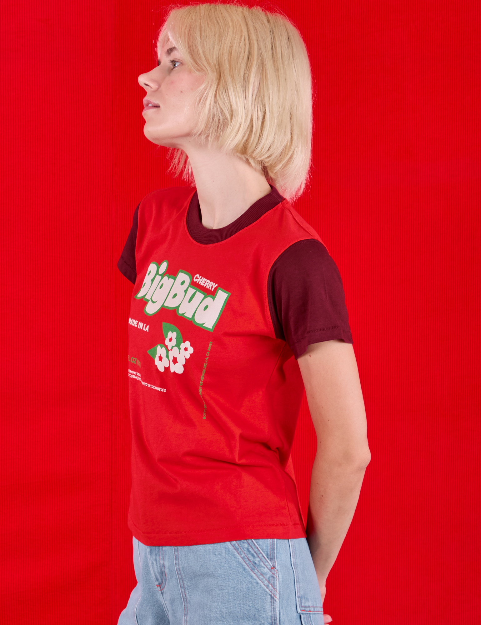 Vintage Tee in Cherry Soda side view of on Madeline