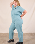 Short Sleeve Jumpsuit in Baby Blue side view on Juliet