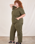 Short Sleeve Jumpsuit in Surplus Green side view on Bree