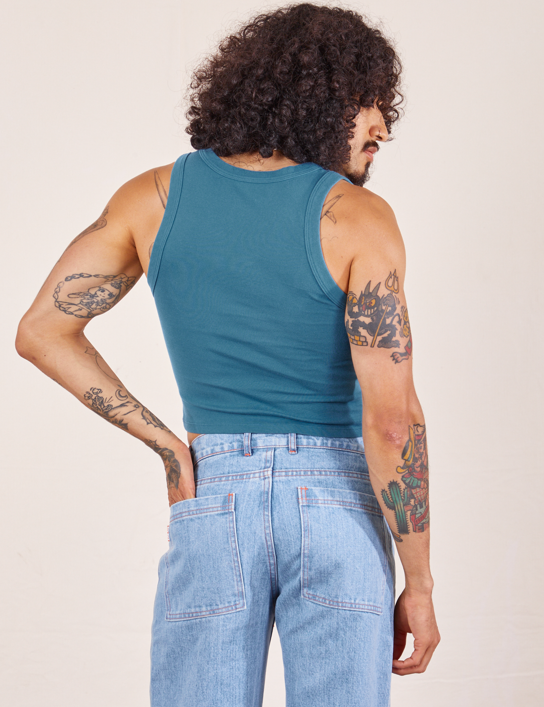 Back view of Cropped Tank Top in Marine Blue worn by Jesse