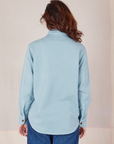 Back view of Flannel Overshirt in Baby Blue on Alex
