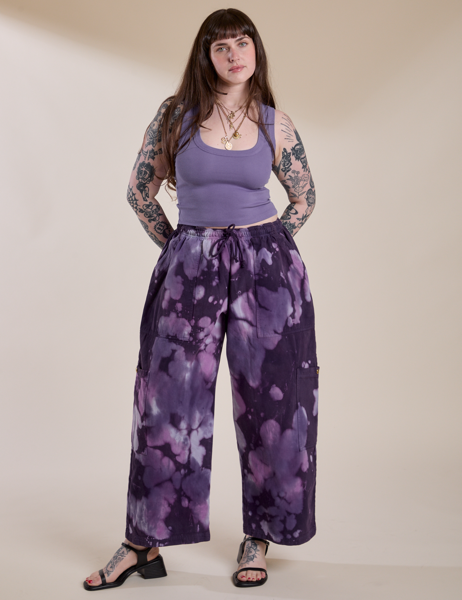 Magic Waters Drop Pocket Pants in Dark Lavender and Cropped Tank in Faded Grape on Sydney