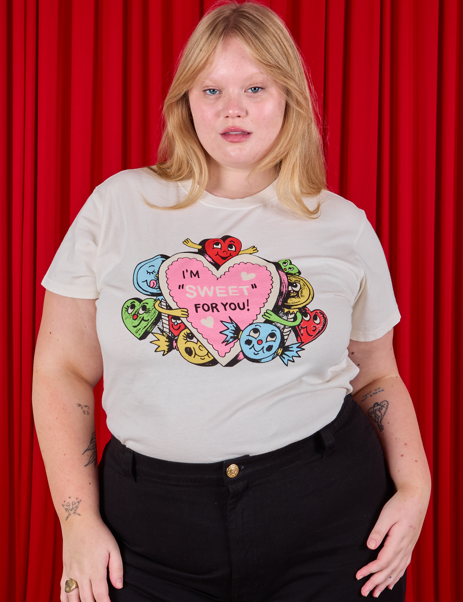 Juliet is 5&#39;7&quot; and wearing L Sweet 4 U Organic Tee