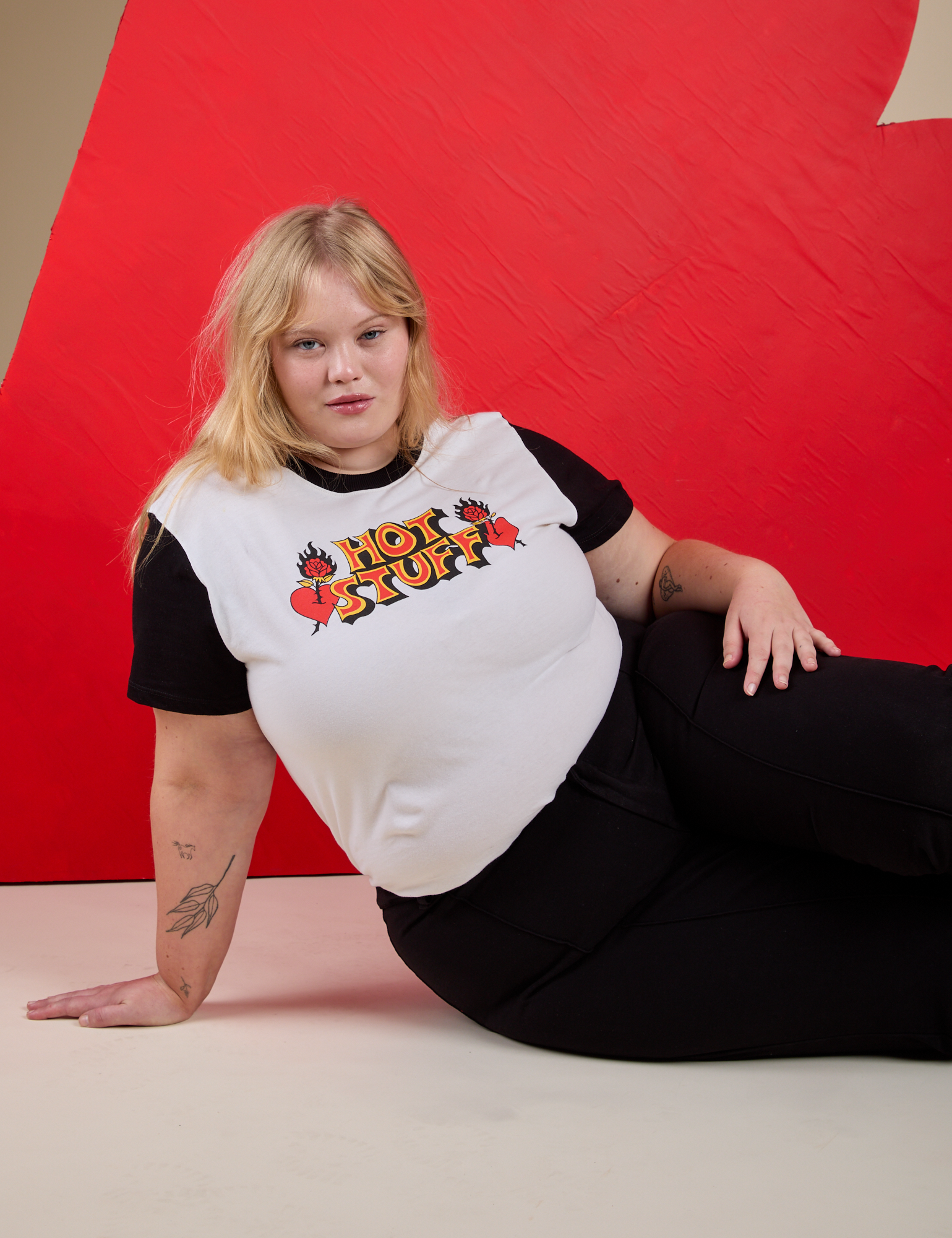 Juliet is wearing Vintage Tee in Hot Stuff