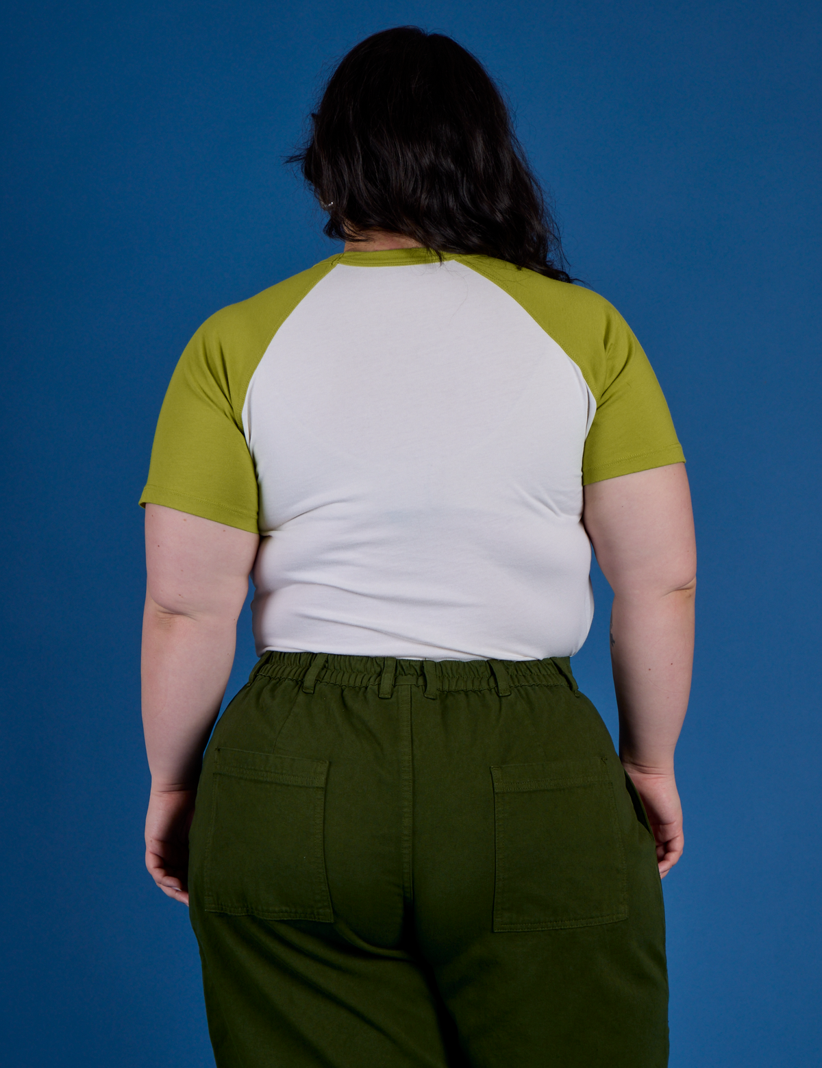 Produce Raglan Tee in Snap Peas back view on Ashley