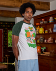 Short Sleeve Raglan Tee in Veggies angled front view on Jerrod
