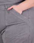 Short Sleeve Jumpsuit in Washed Grey front pocket close up on Marielena