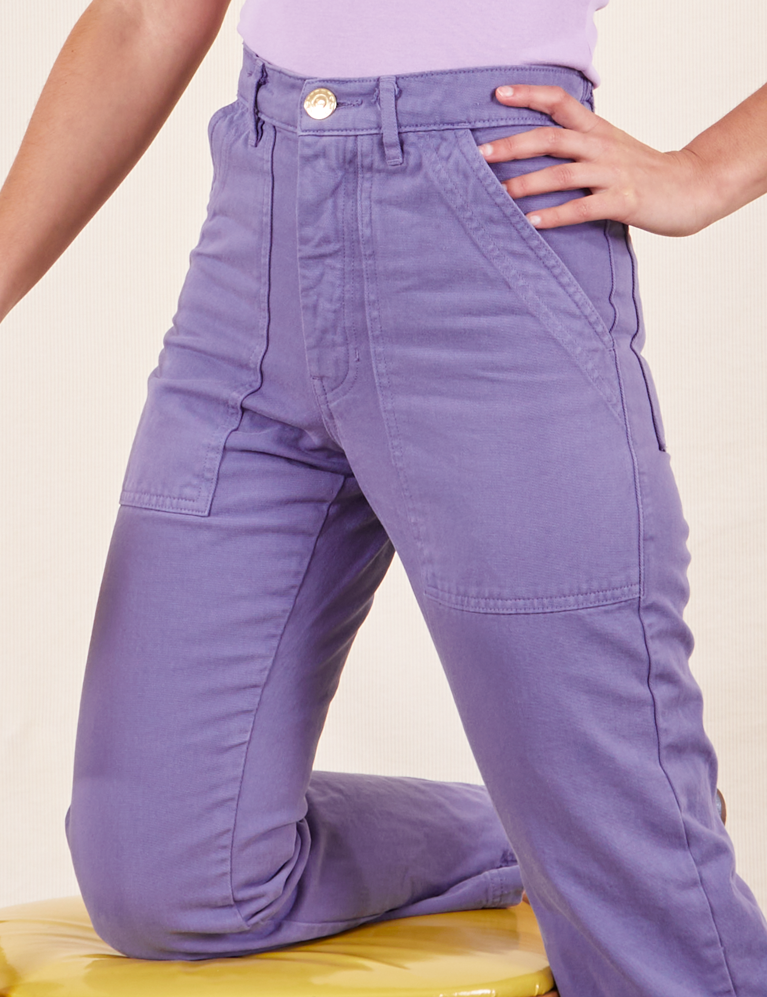 Front close up of Work Pants in Faded Grape on Soraya