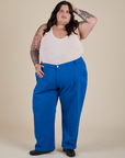 Work Pants in Royal Blue and Tank Top in Vintage Tee Off-White on Sam