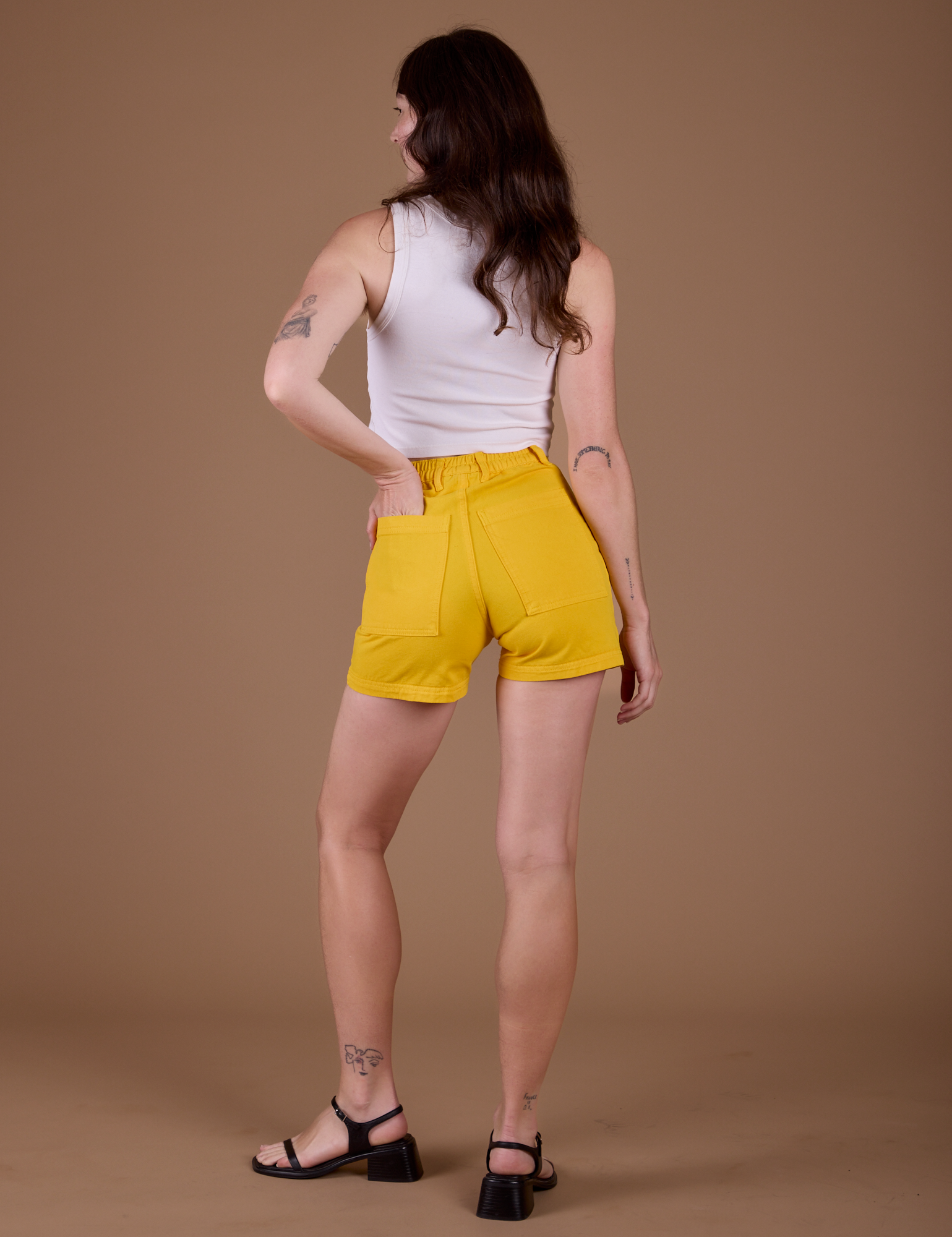 Classic Work Shorts in Sunshine Yellow back view on Alex