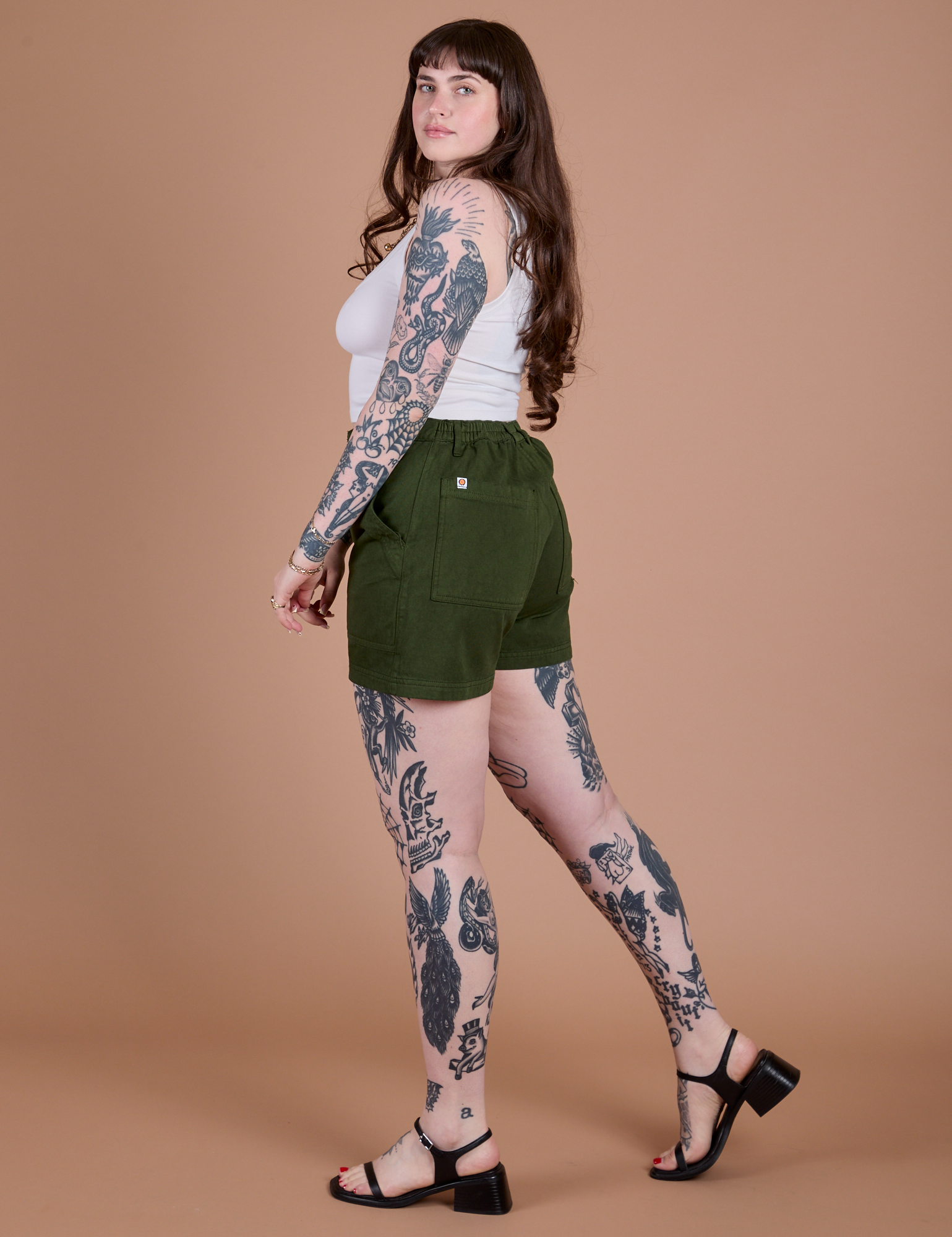 Classic Work Shorts in Evergreen side view on Sydney