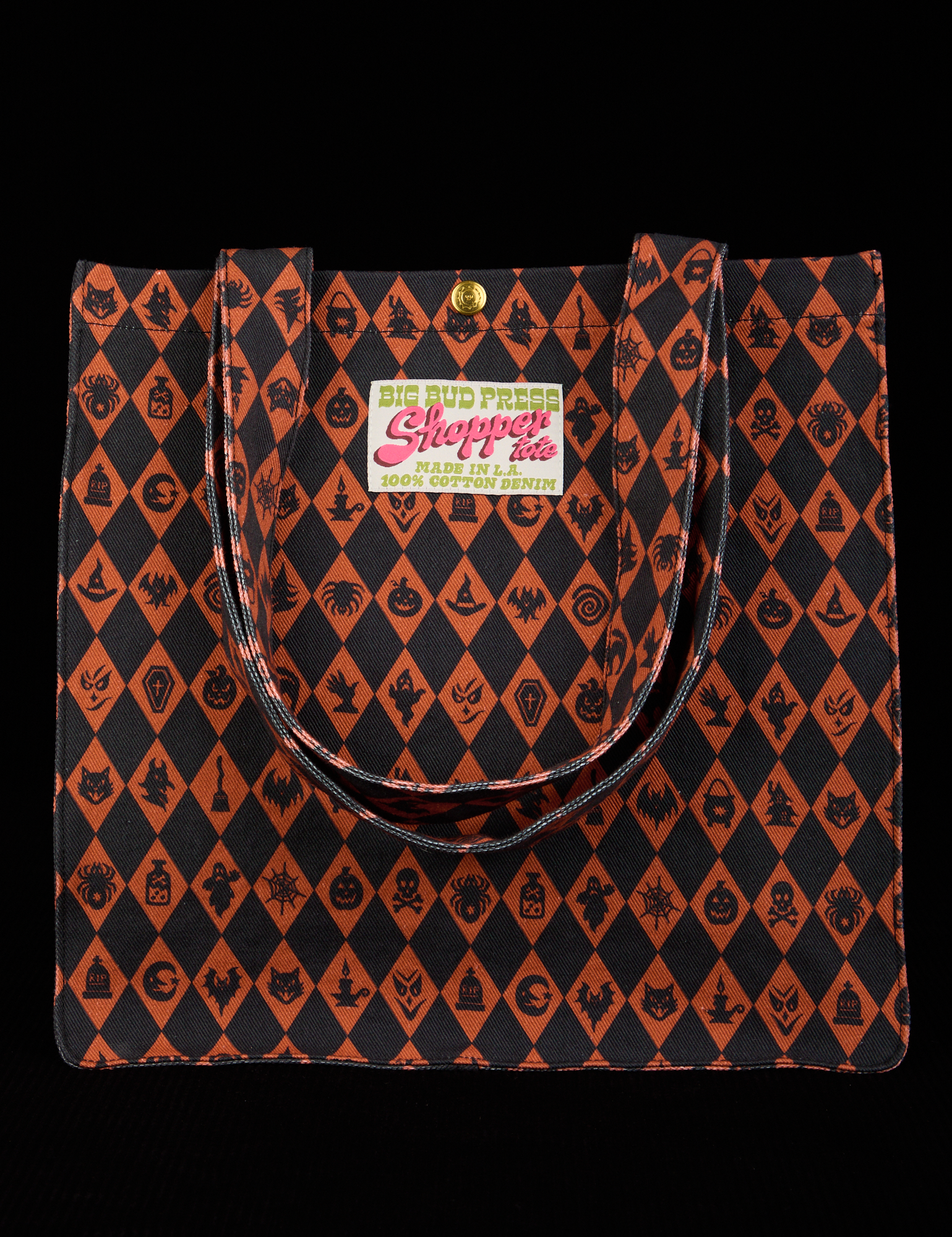 Shopper Tote in orange and black Halloween Icons