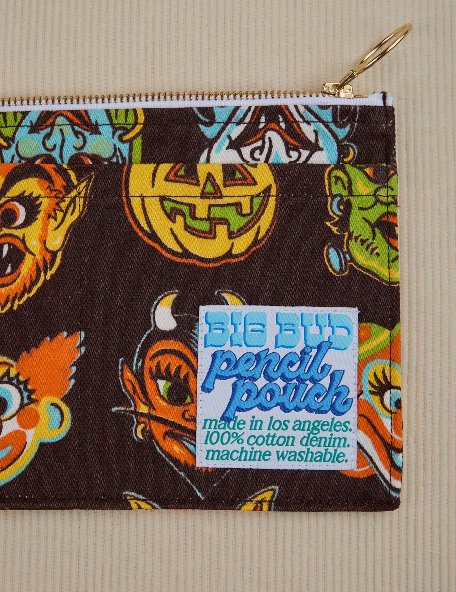 Halloween Masks Pencil Pouch label close up