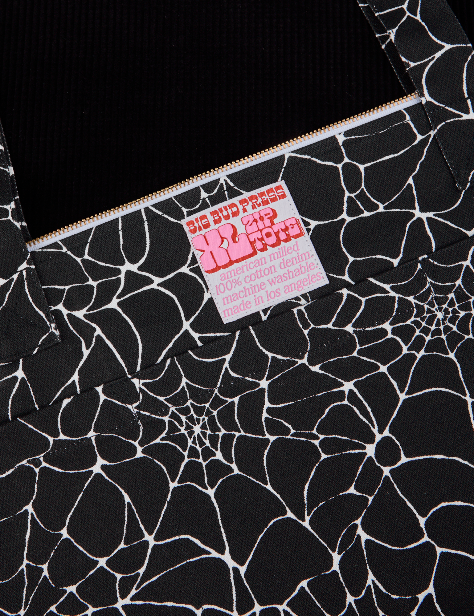 Spider Webs Printed XL Zip Tote close up
