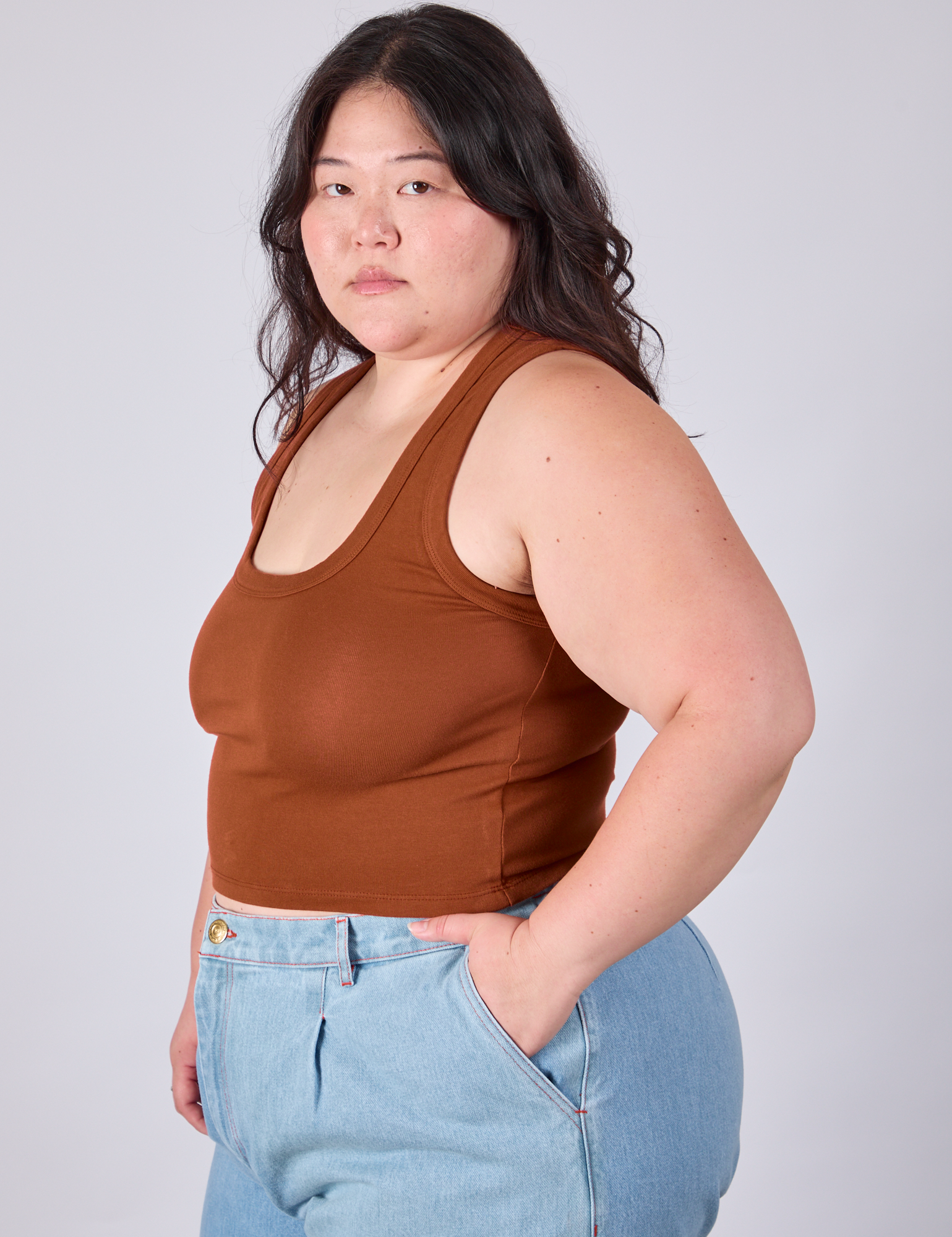 Cropped Tank Top in Burnt Terracotta  side view on Ashley