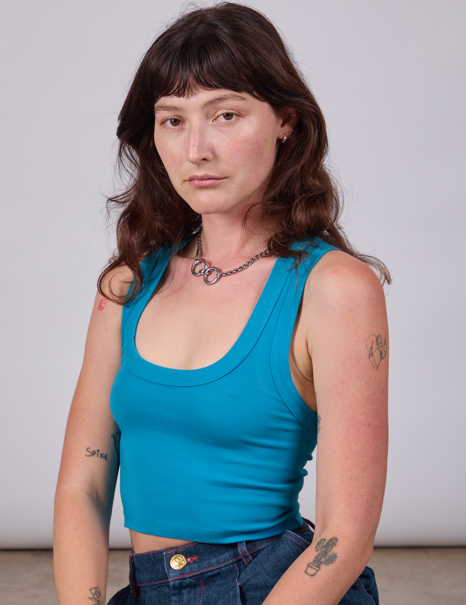 Cropped Tank Top in Hawaiian Blue worn by Alex